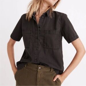 Madewell Black Short Sleeve Button-Up Shirt XXS